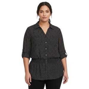 Notations Woman Plus Size button front polka dot peplum blouse women's 3X